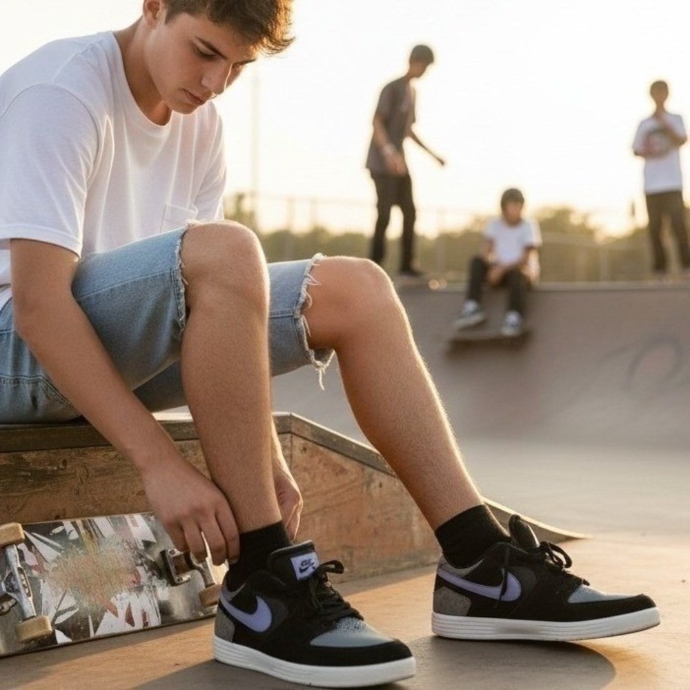 Nike SB Paul Rodriguez 7 P-Rod Leopard  Shoes 599657-050 Black Purple Youth 6.5Y